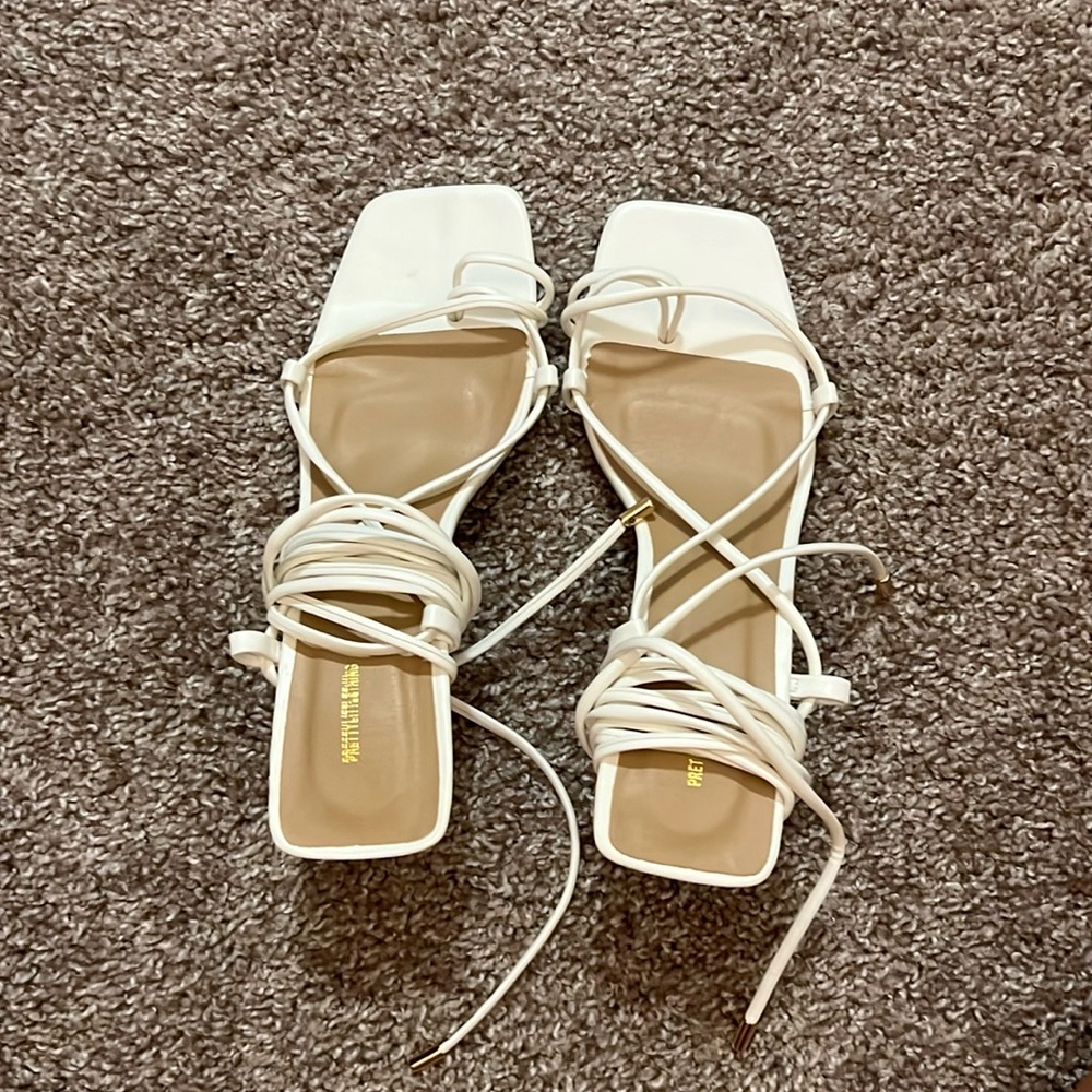 White lace up heels